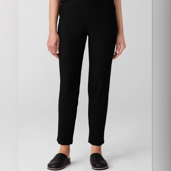 Eileen Fisher Black Straight Leg Stretchy Pants W/ Ankle Zipper SIZE LARGE - Picture 1 of 8